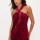 Velvet O Ring Halter Top - Burgundy
