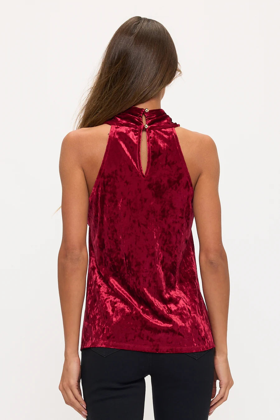 Velvet O Ring Halter Top - Burgundy