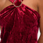 Velvet O Ring Halter Top - Burgundy