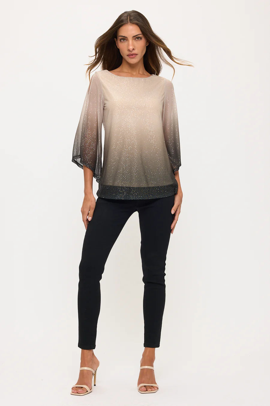 Ombre Cold Shoulder Top - Black/Brown/Nude
