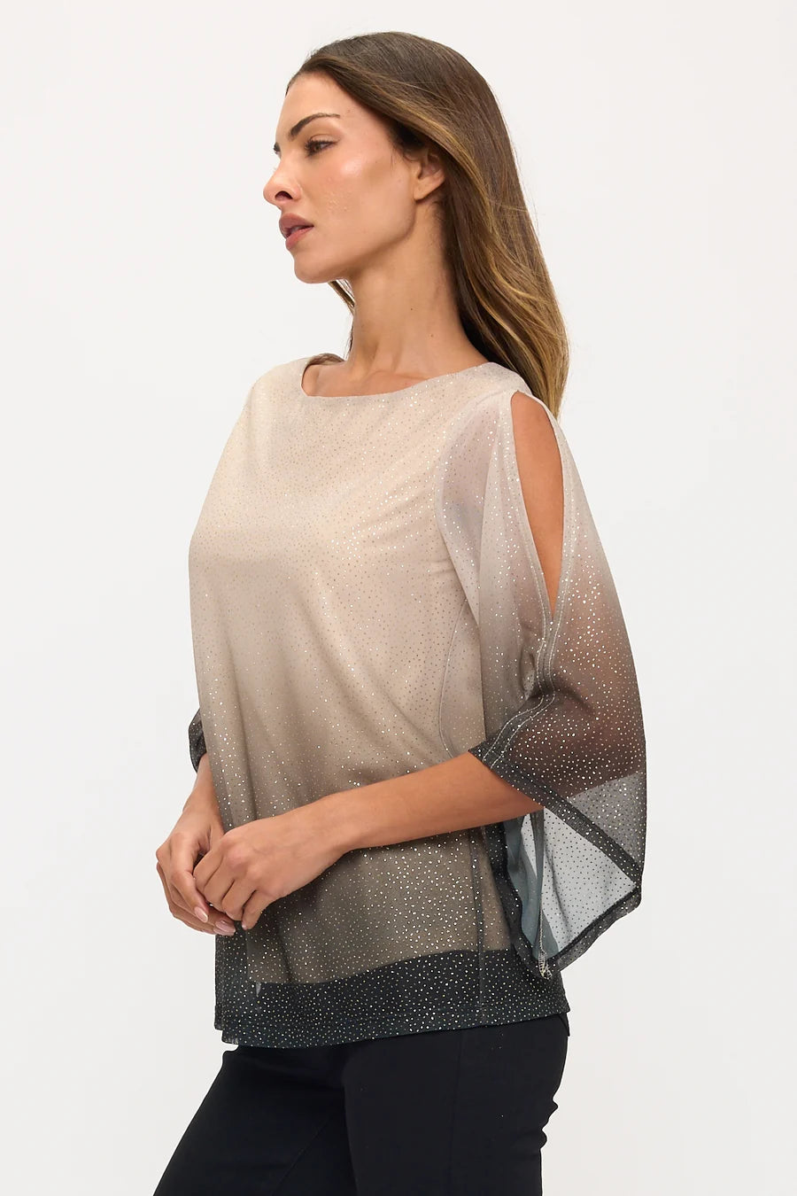 Ombre Cold Shoulder Top - Black/Brown/Nude