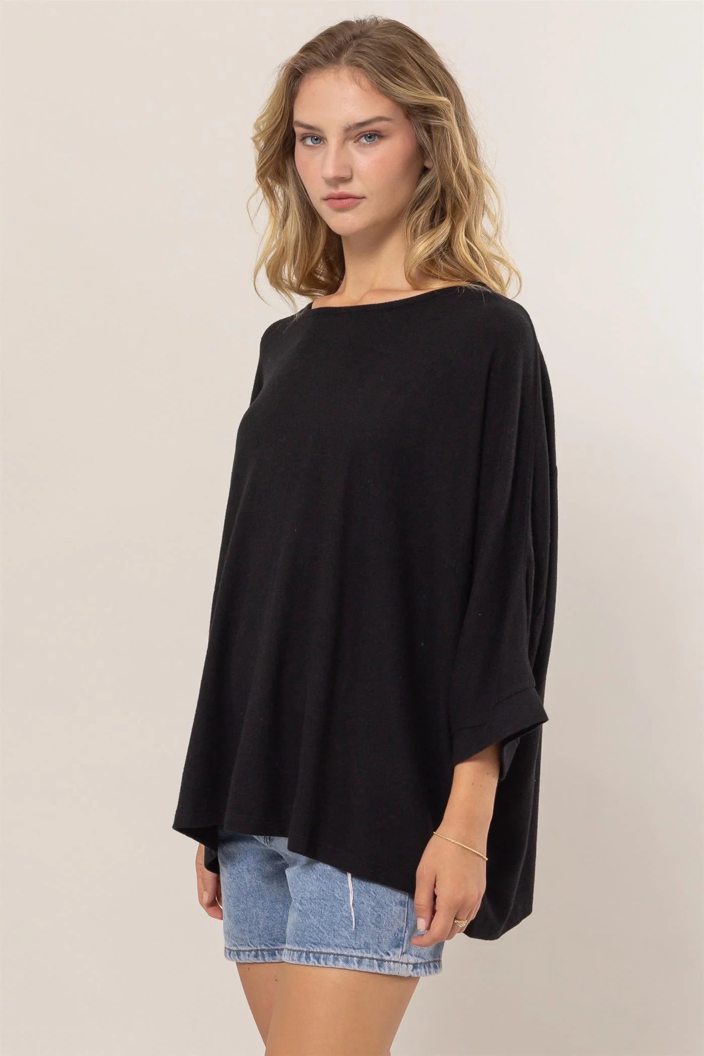 3/4 Sleeve Dolman Top - Black