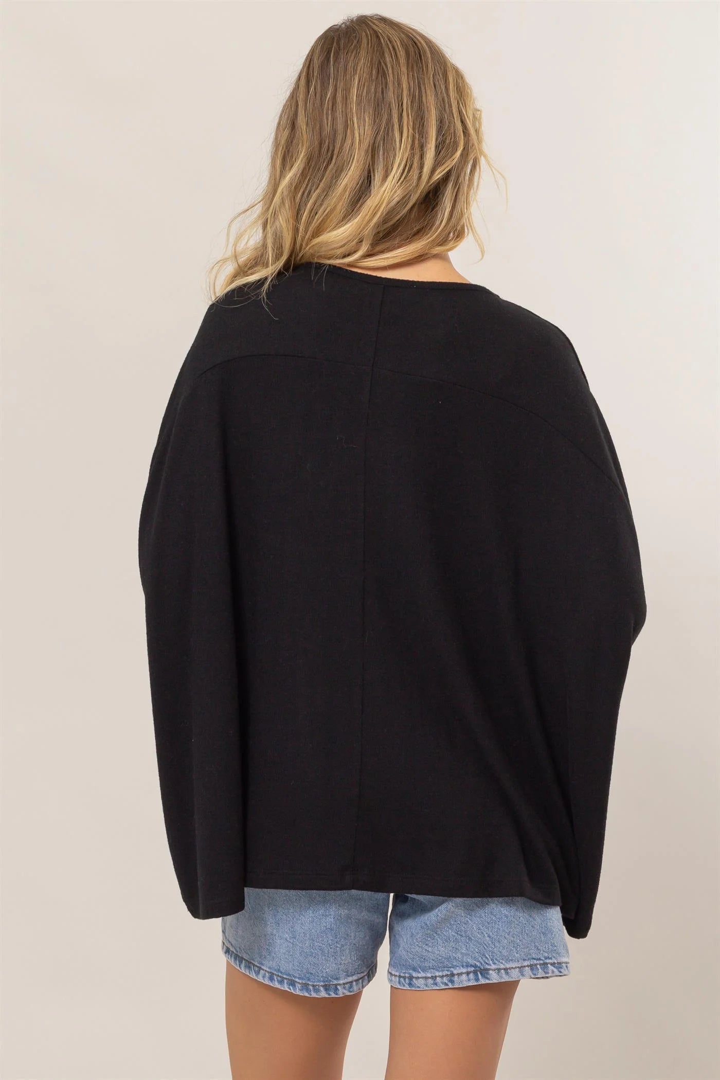 3/4 Sleeve Dolman Top - Black