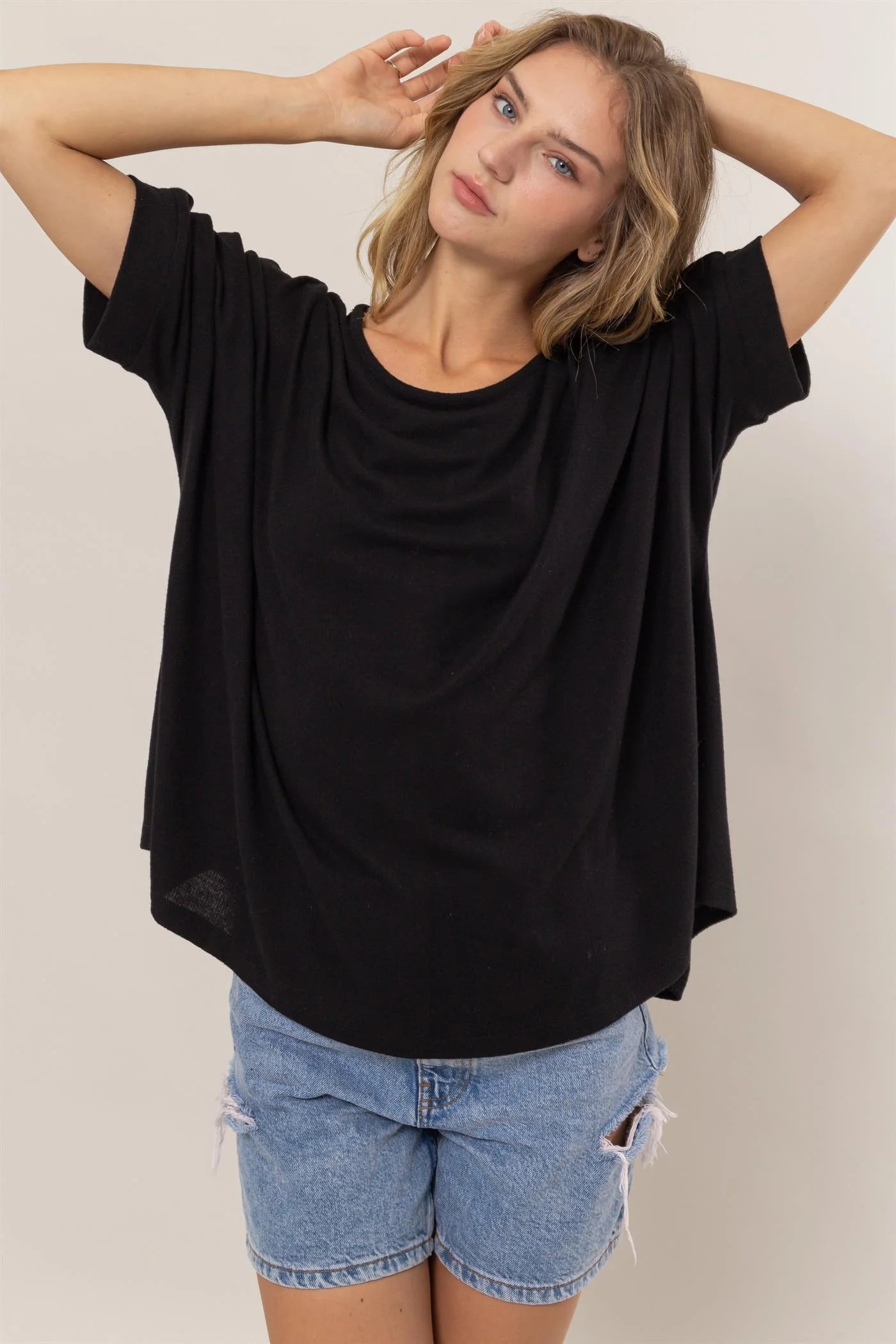 3/4 Sleeve Dolman Top - Black
