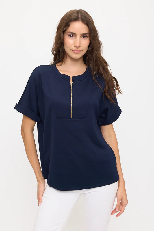 Modal Half Zip Dolman Top - Navy