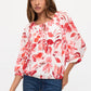 Tropical Bubble Hem Raglan Peasant Top - Ivory/Red