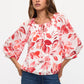 Tropical Bubble Hem Raglan Peasant Top - Ivory/Red