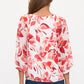 Tropical Bubble Hem Raglan Peasant Top - Ivory/Red