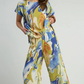 Abstract Print Top with Side Slit - Blue