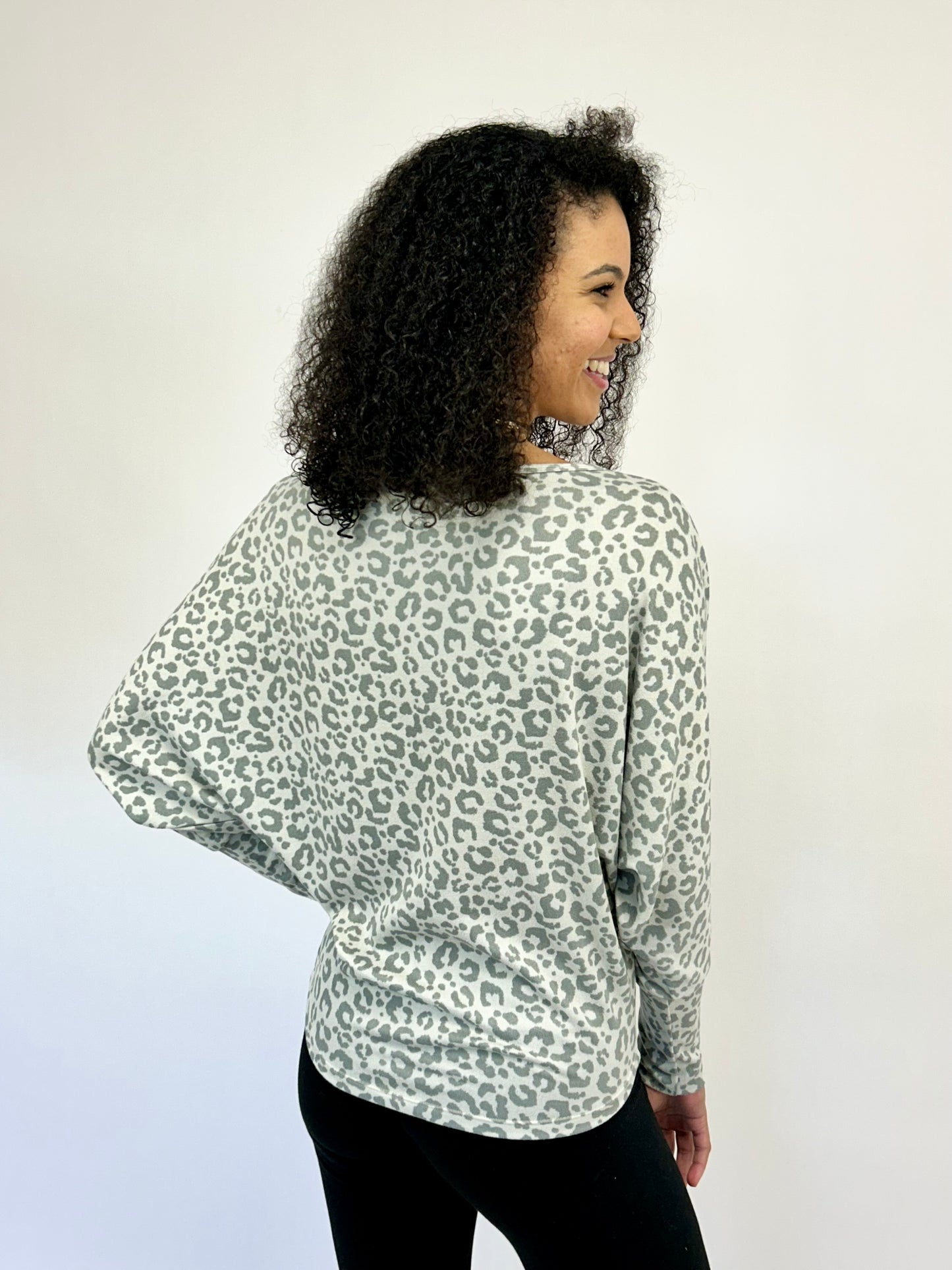 Cashmere Animal Print Dolman Top - Birch/Grey