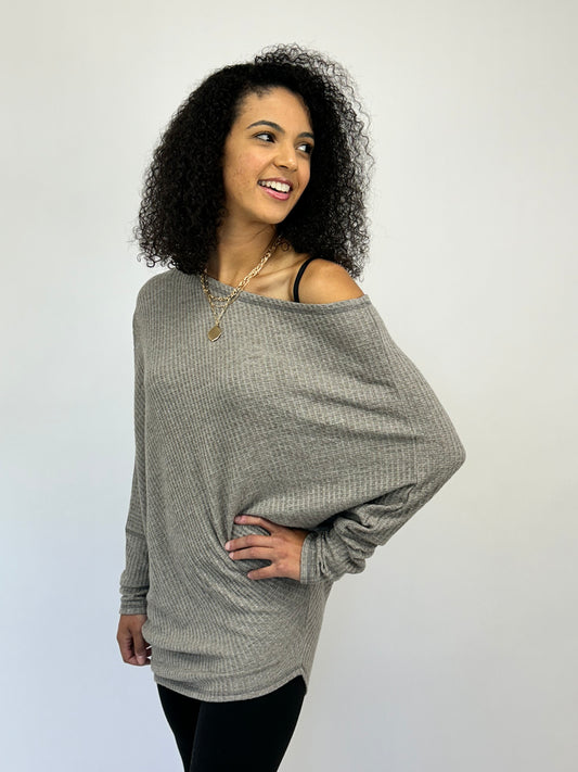 Cashmere Thermal Dolman Top - H. Grey