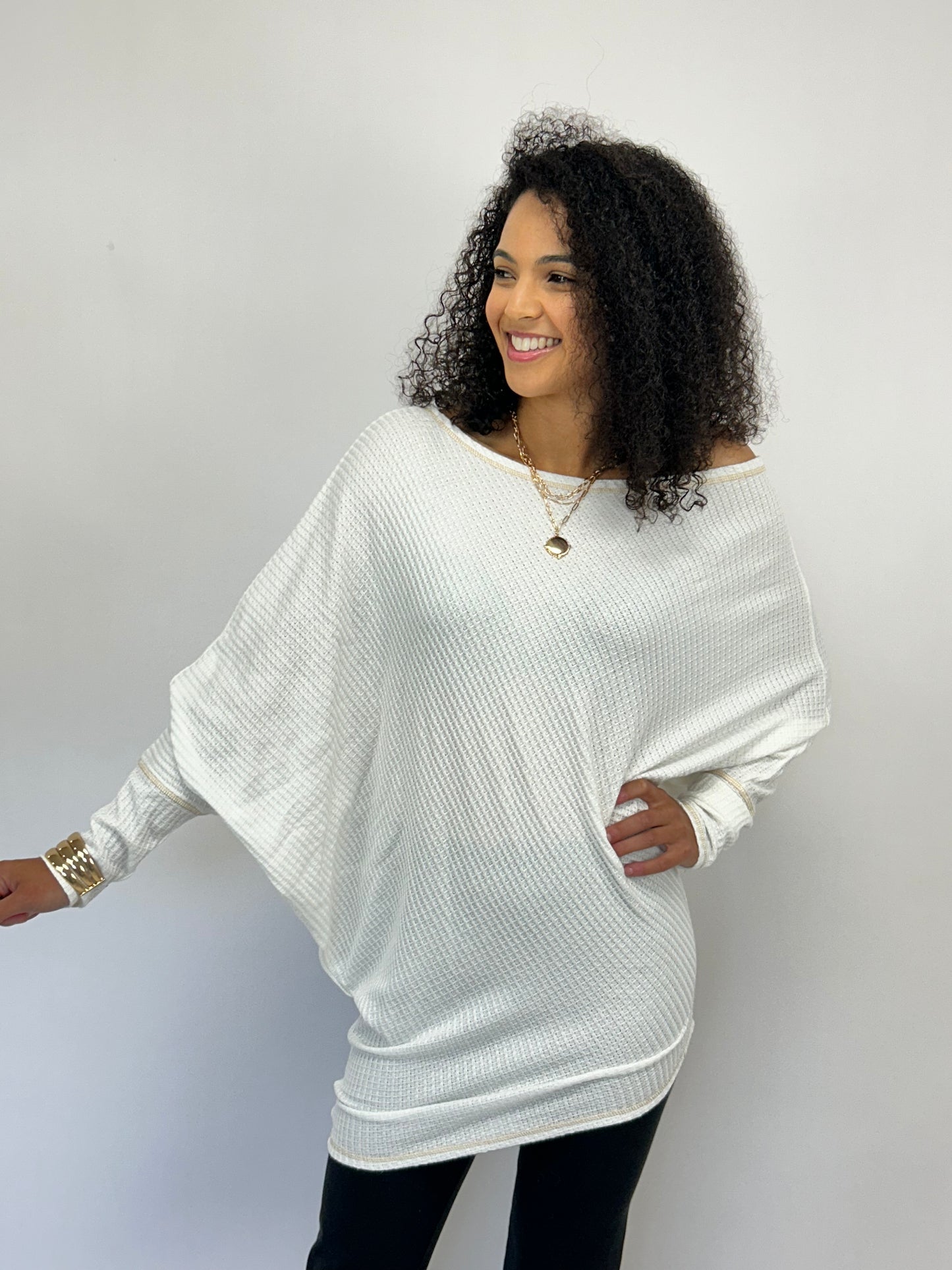 Cashmere Thermal Dolman Top - Ivory