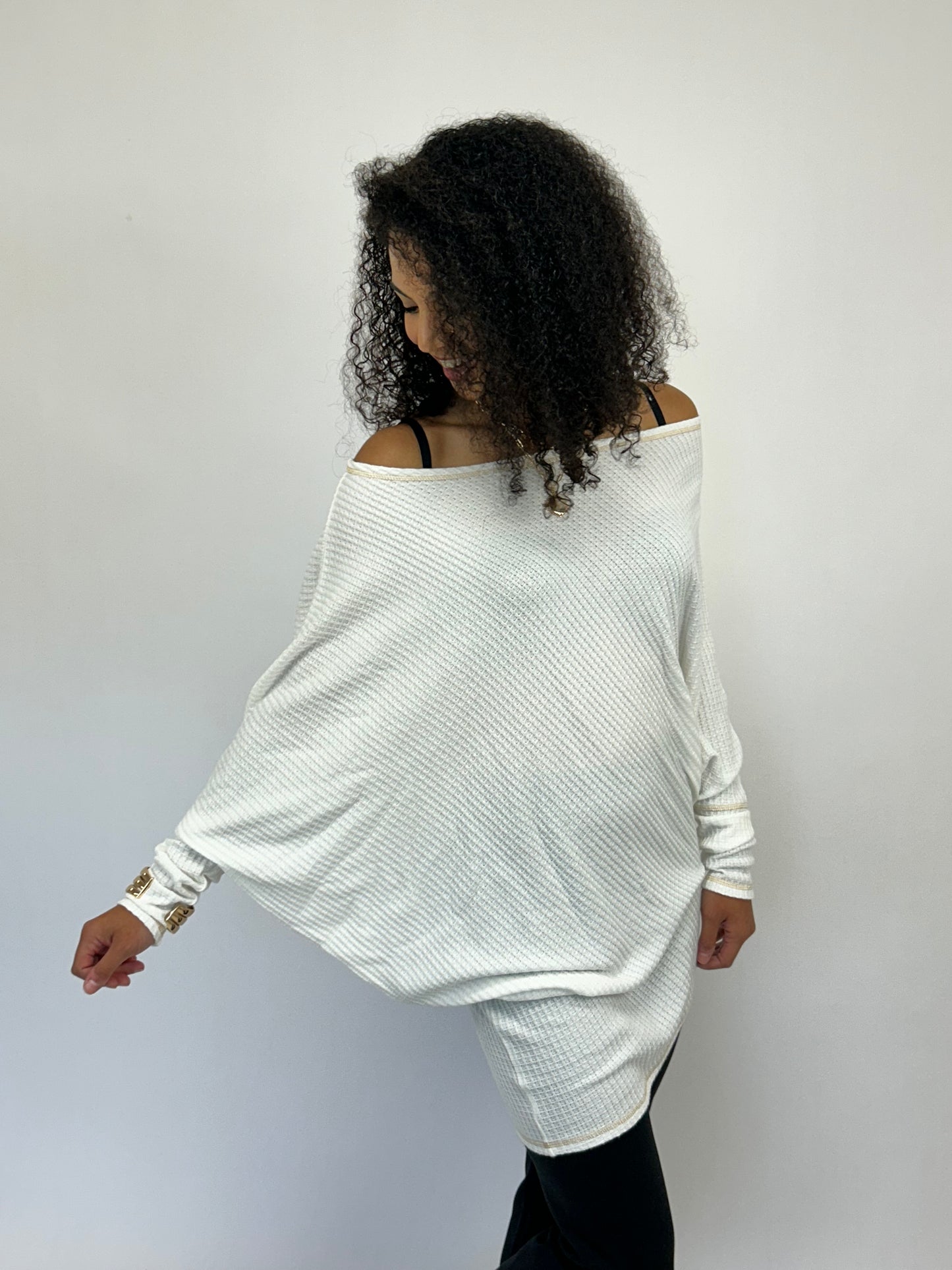 Cashmere Thermal Dolman Top - Ivory