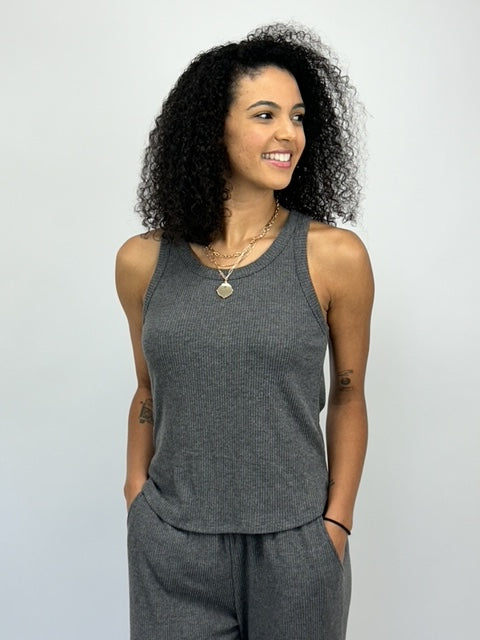 Cashmere Rib Tank - Charcoal