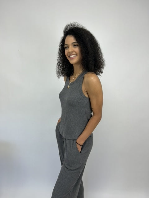 Cashmere Rib Tank - Charcoal