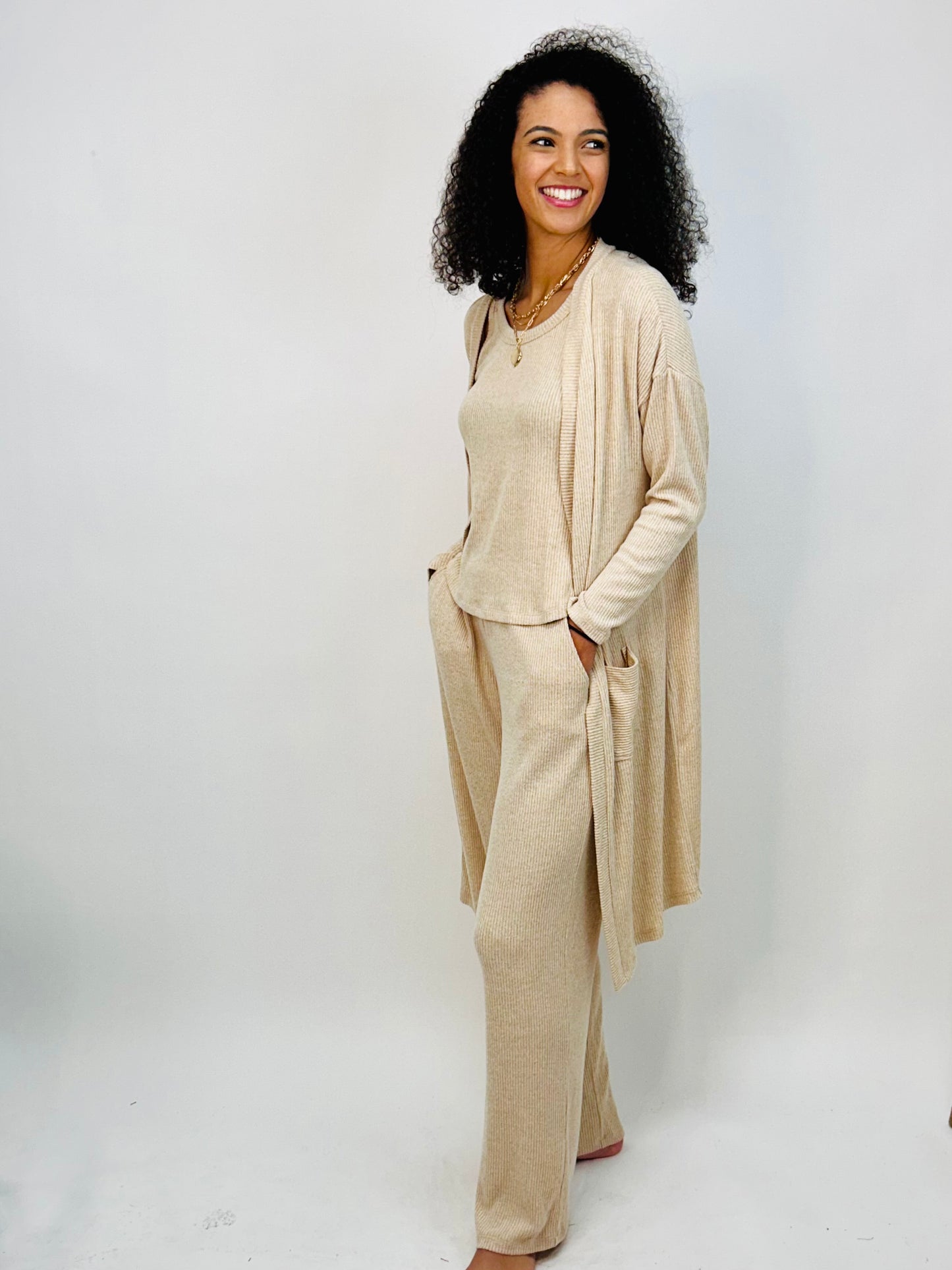 Cashmere Rib Duster - Oatmeal