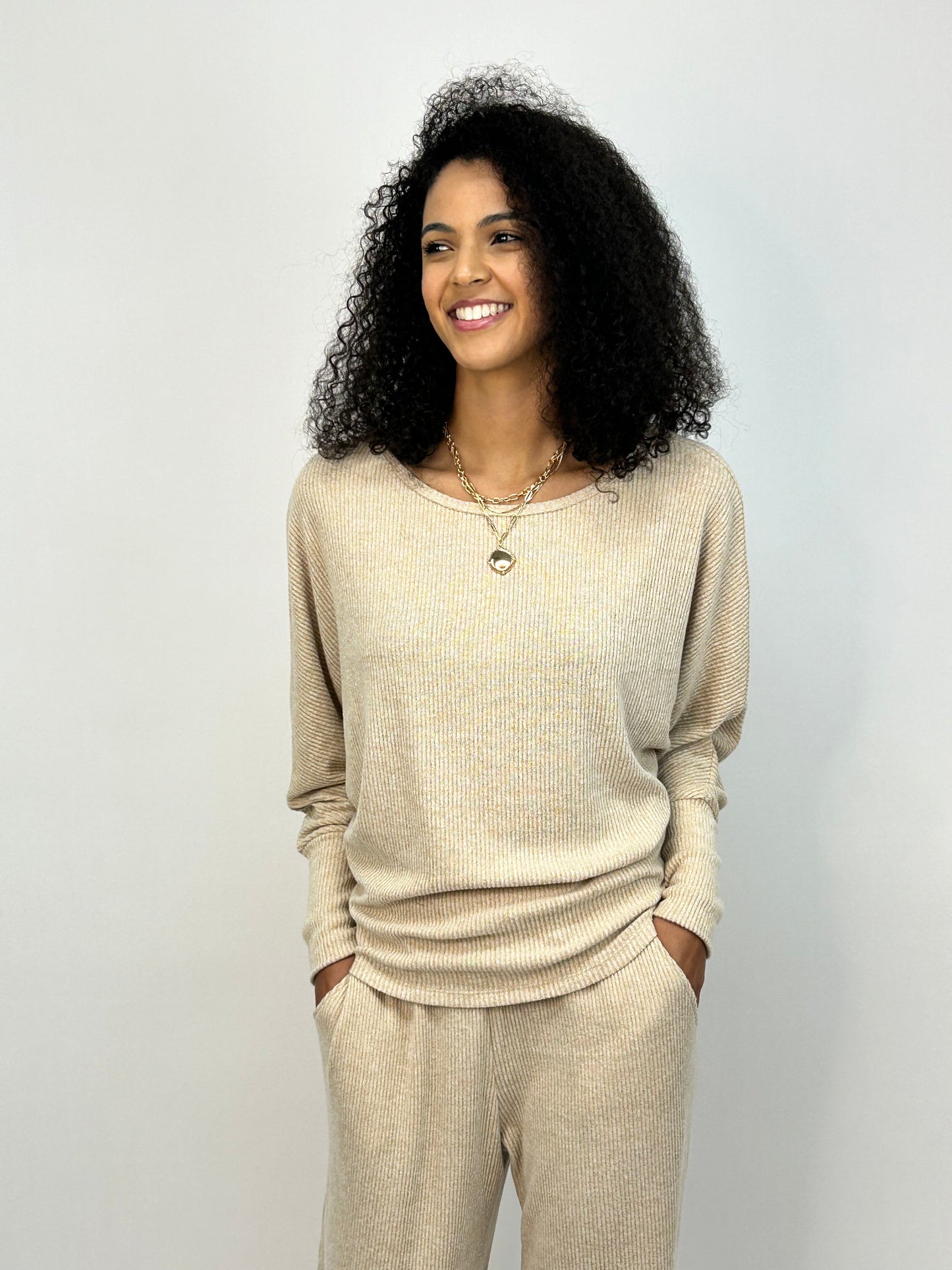 Cashmere Rib Dolman Top - Oatmeal