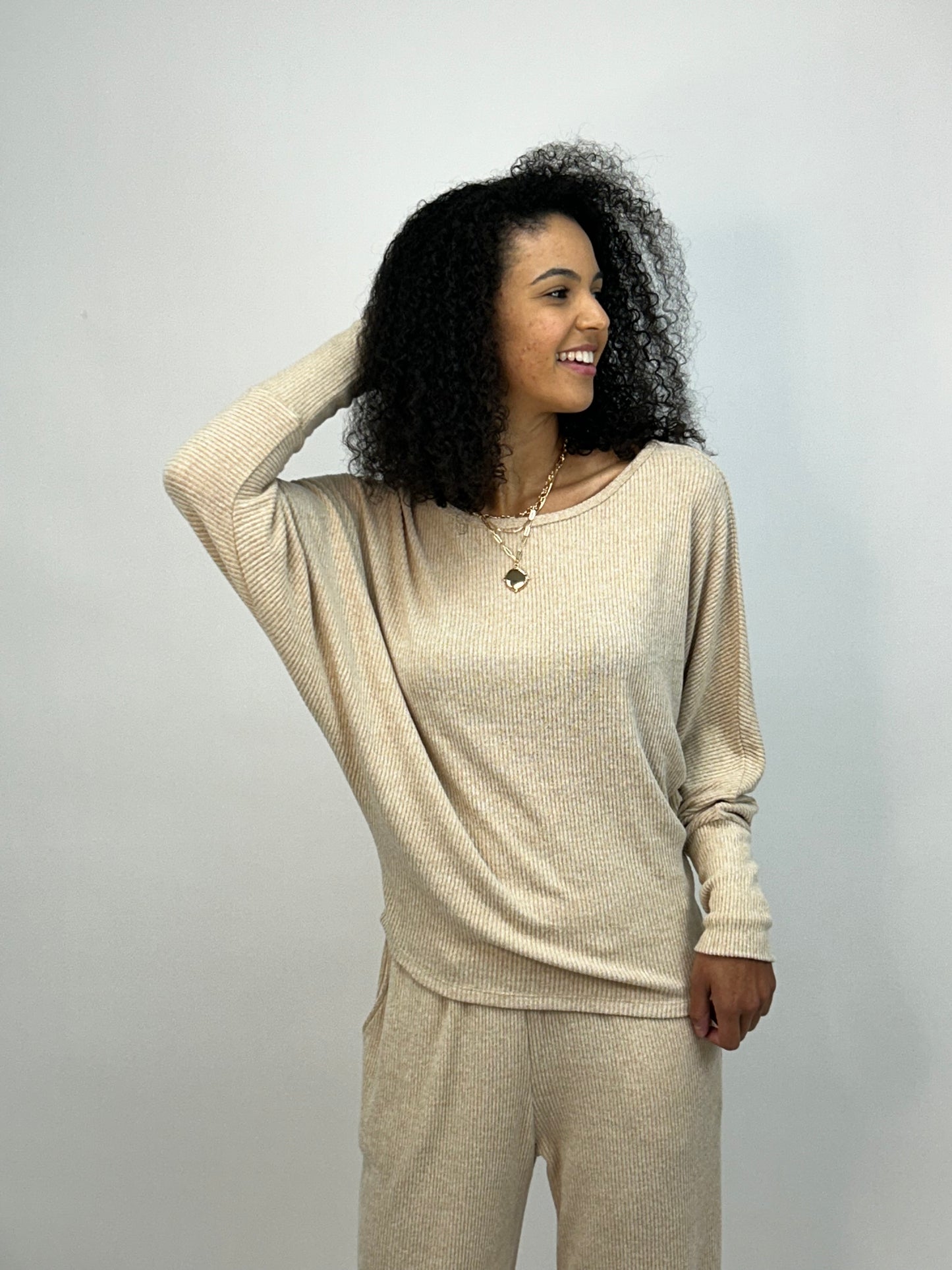 Cashmere Rib Dolman Top - Oatmeal