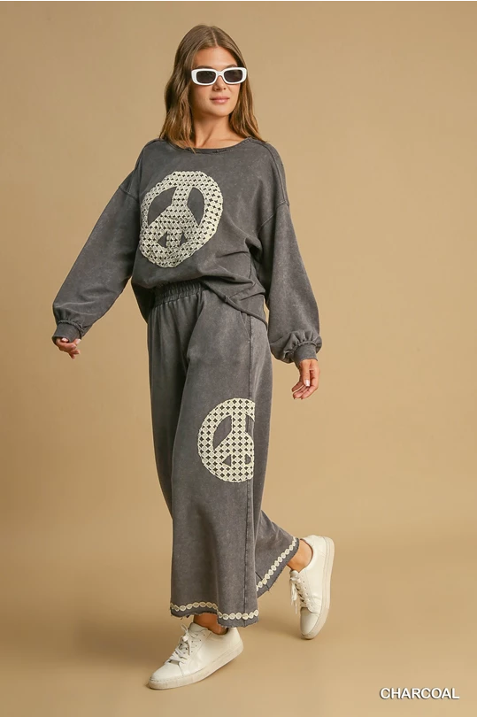 Peace Sign Pants - Charcoal