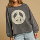 Lace Applique Peace Sign Top - Charcoal