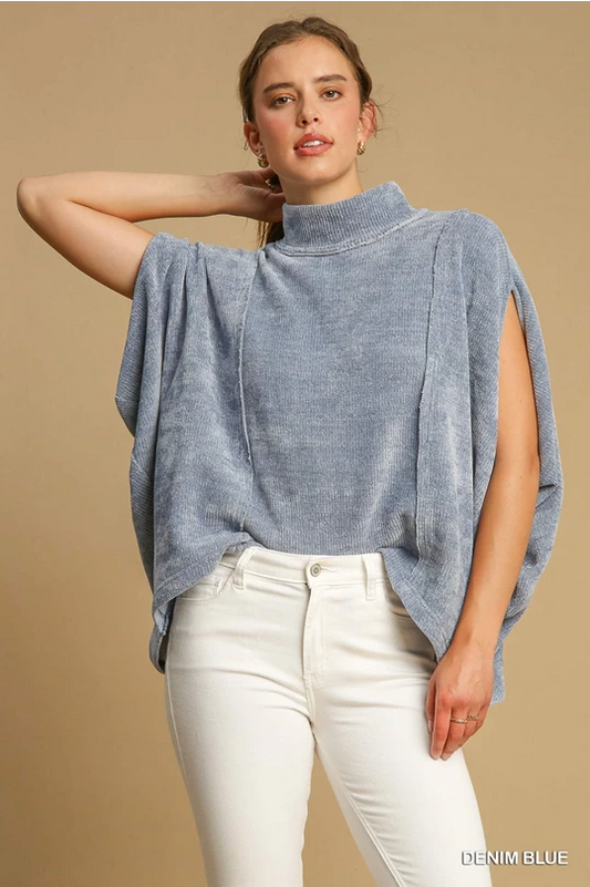 Luxe Knit Poncho Style Top - Denim