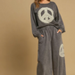 Lace Applique Peace Sign Top - Charcoal