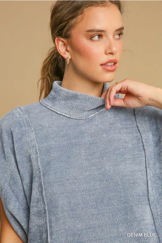 Luxe Knit Poncho Style Top - Denim