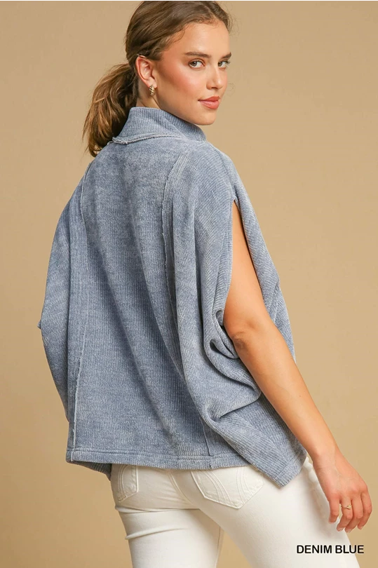 Luxe Knit Poncho Style Top - Denim