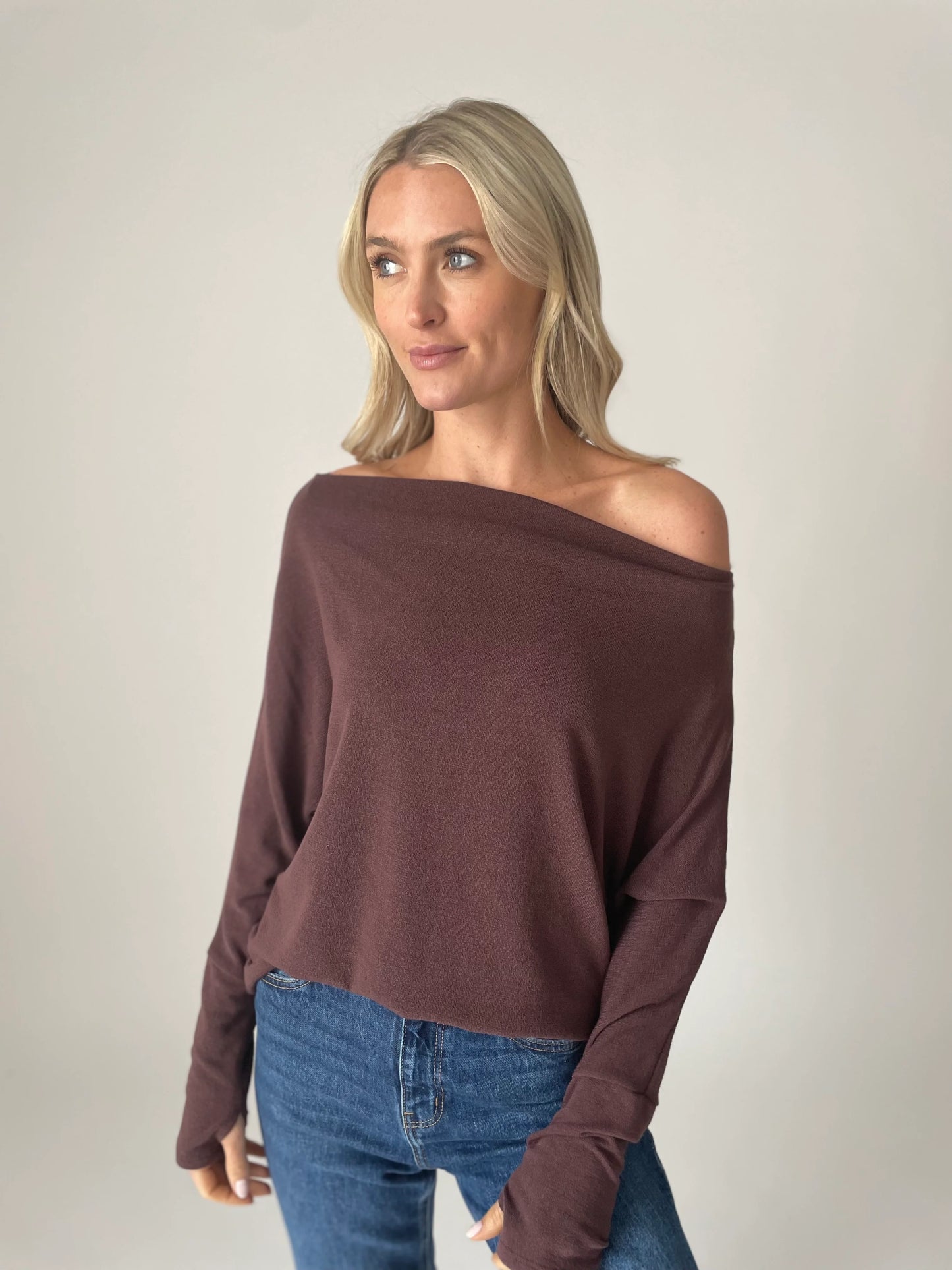 On/Off Shoulder Top - Raisin ONLY 1 LARGE LEFT