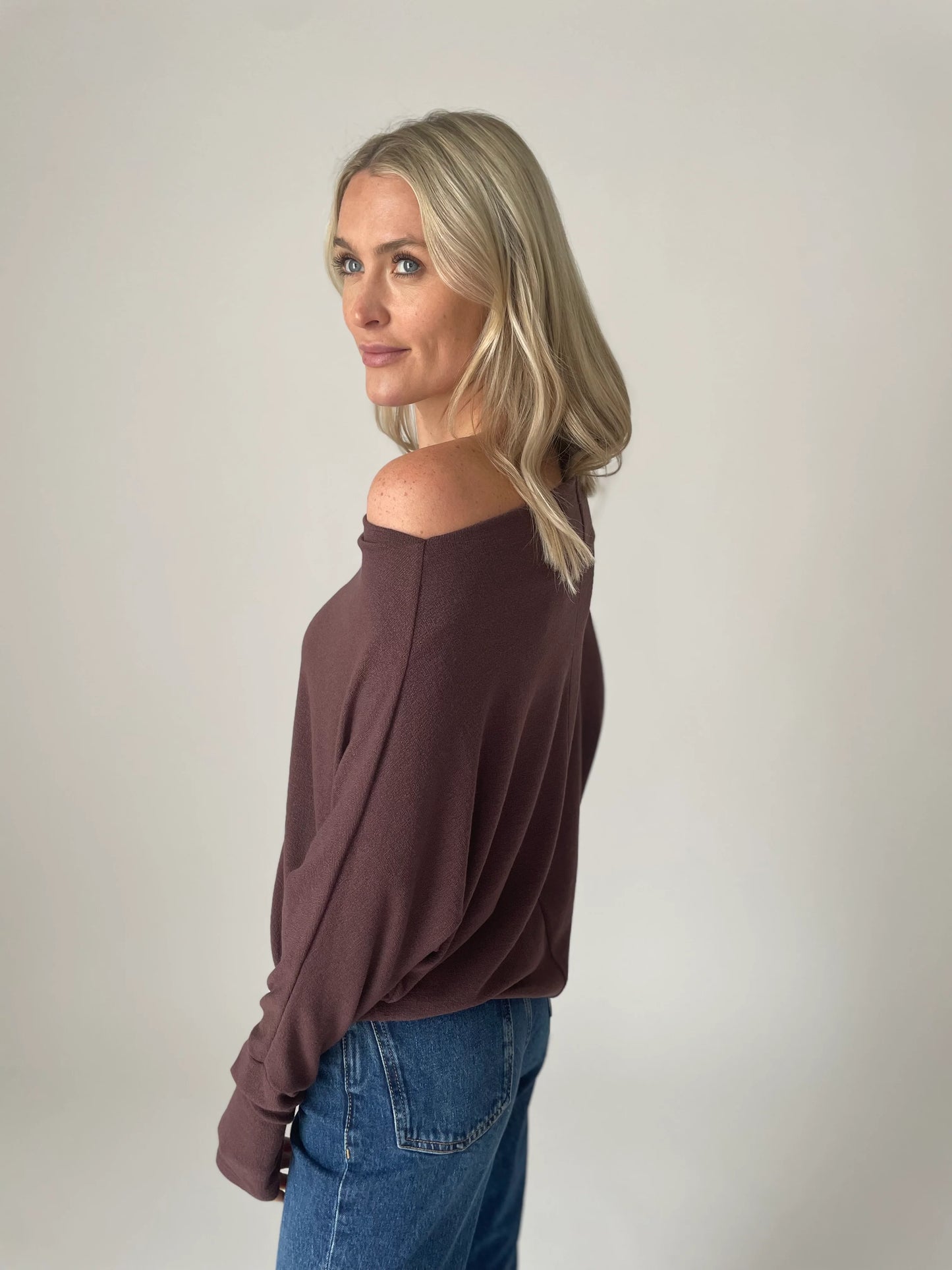 On/Off Shoulder Top - Raisin ONLY 1 LARGE LEFT