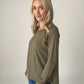 LS Split Neckline Raw Hem Tee - Olive  ONLY 1 M LEFT