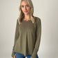 LS Split Neckline Raw Hem Tee - Olive  ONLY 1 M LEFT