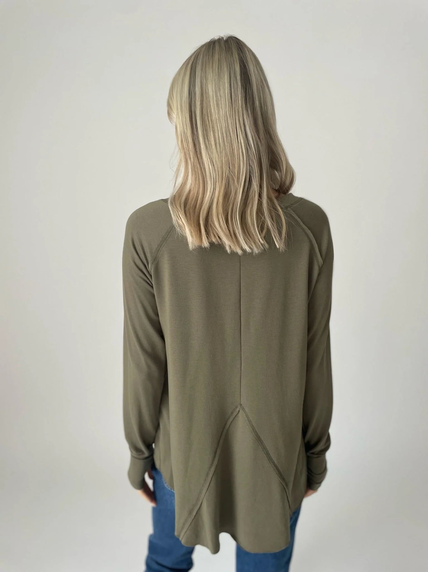 LS Split Neckline Raw Hem Tee - Olive  ONLY 1 M LEFT