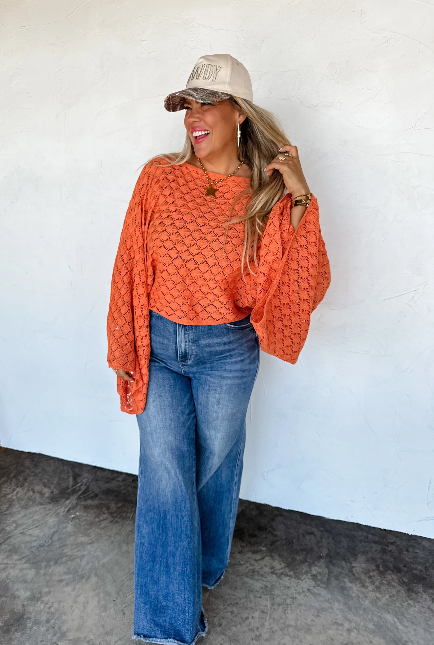Bell Sleeve Knit Top - Orange