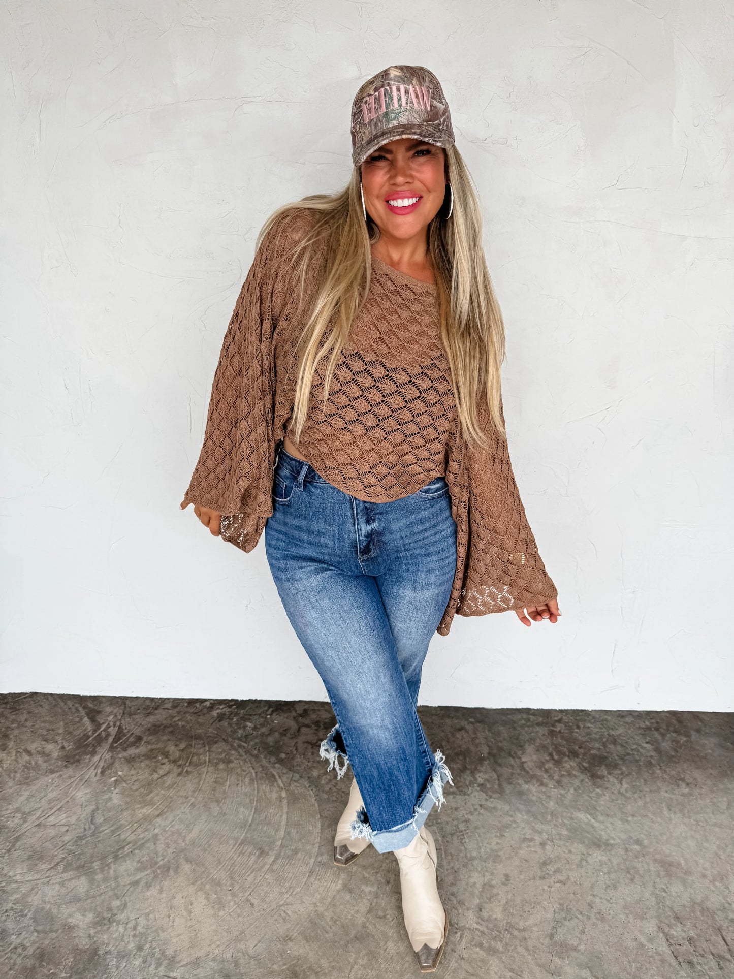 Bell Sleeve Knit Top - Brown