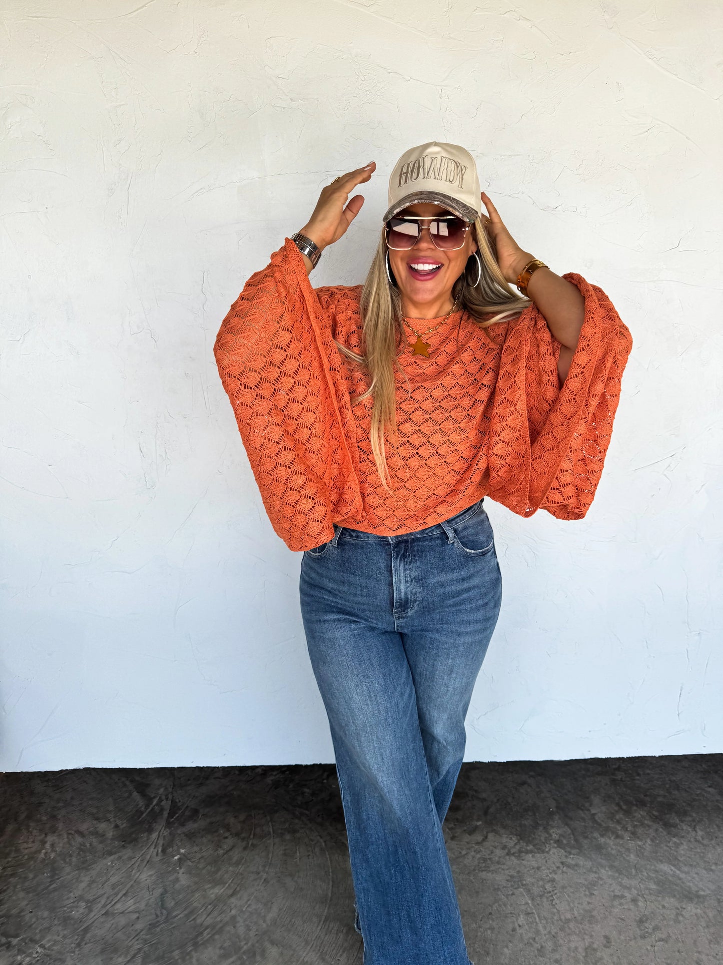Bell Sleeve Knit Top - Orange