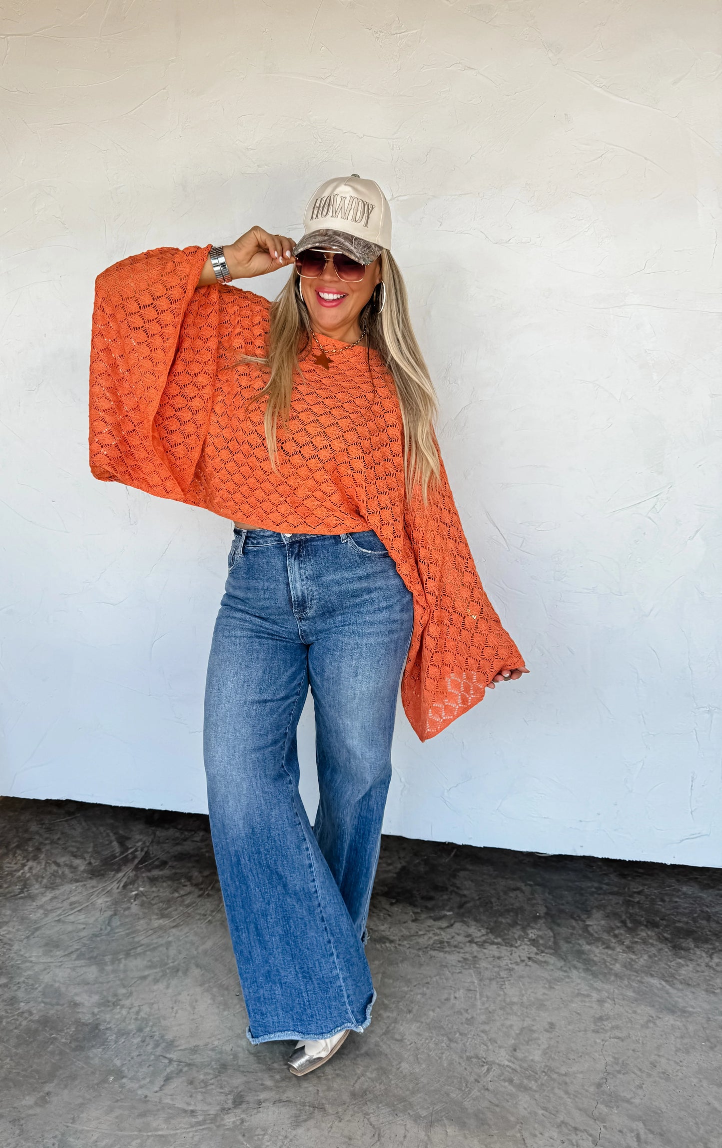 Bell Sleeve Knit Top - Orange