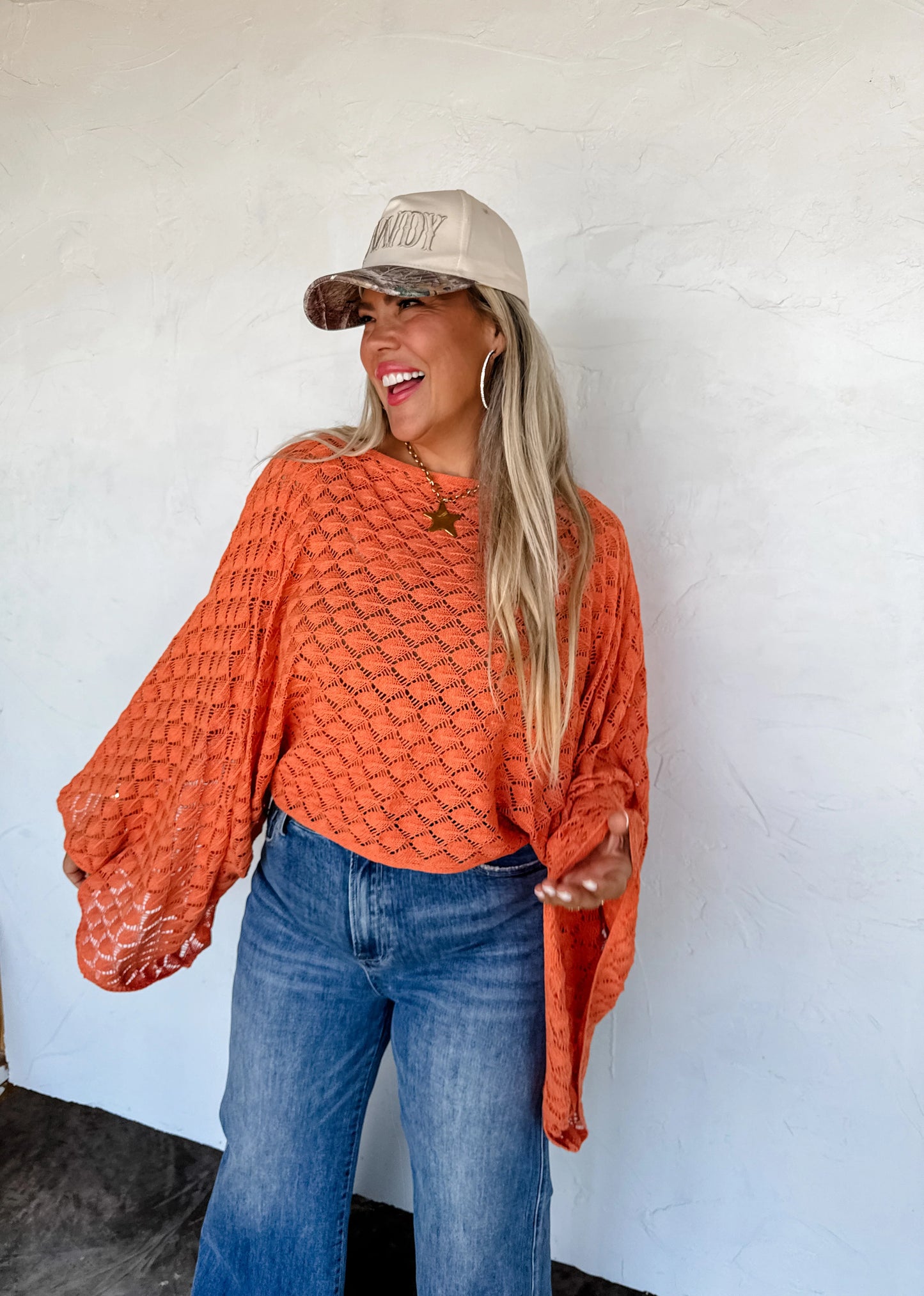 Bell Sleeve Knit Top - Orange
