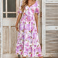 Floral Print Surplice Ruffle Dress - Purple ONLY 1 XL LEFT