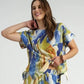 Abstract Print Top with Side Slit - Blue