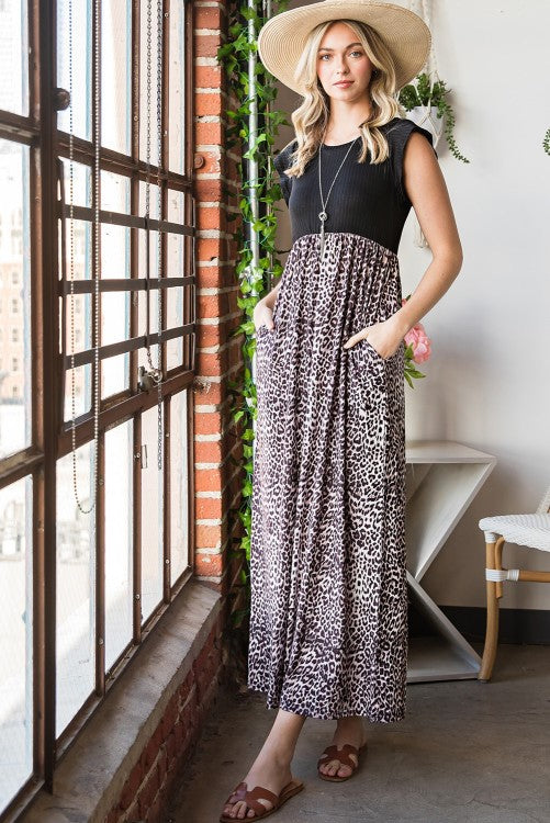 Ruffle Cap Sleeve Maxi Dress - Black Leopard ONLY 1 MEDIUM LEFT