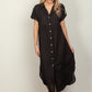 Linen Midi Shirt Dress - Black