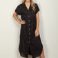 Linen Midi Shirt Dress - Black