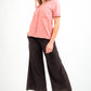 Contrast Waist Wide Leg Pants - Black