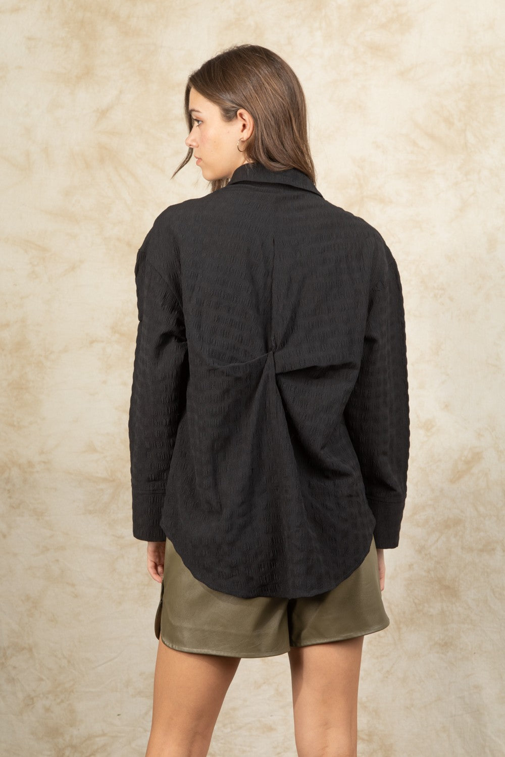 Twisted Back Button Down Shirt - Black