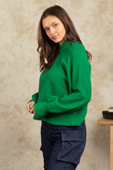 Mock Neck Solid Textured Knit Top - Kelly Green