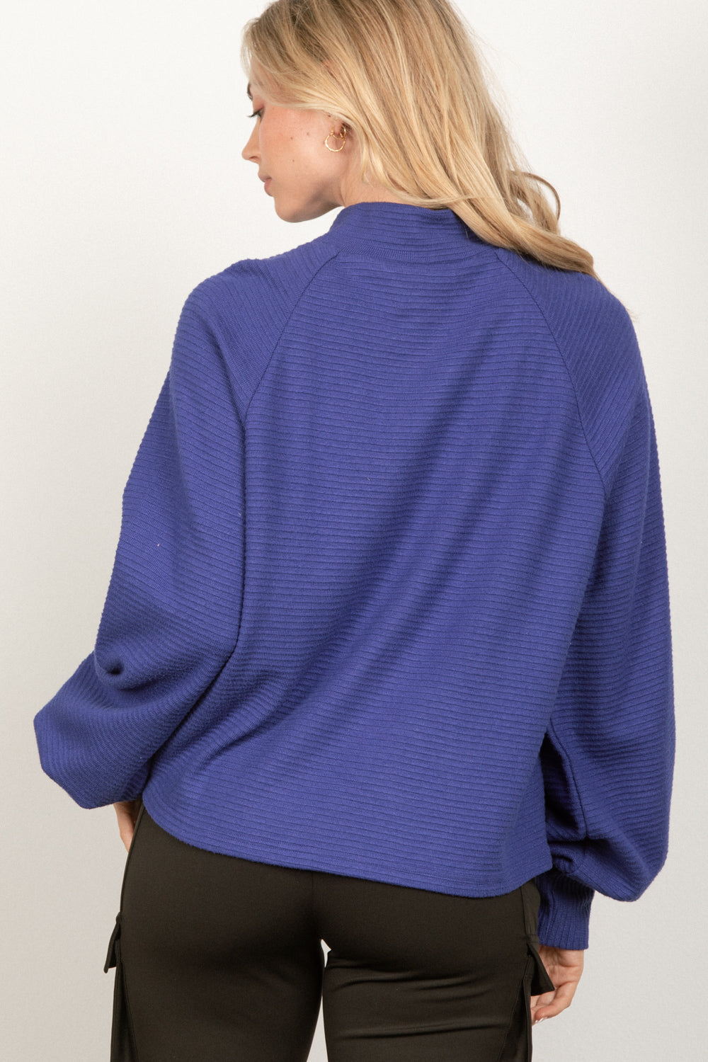 Mock Neck Solid Textured Knit Top - Royal Blue ONLY L LEFT