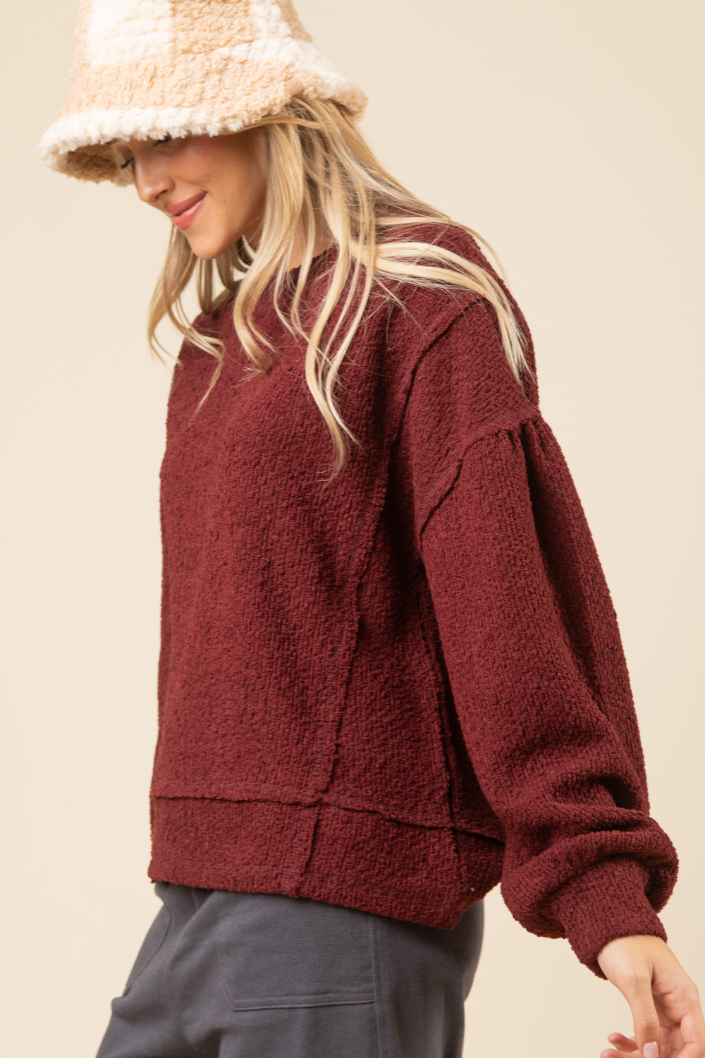 Textured Knit Top - Wine