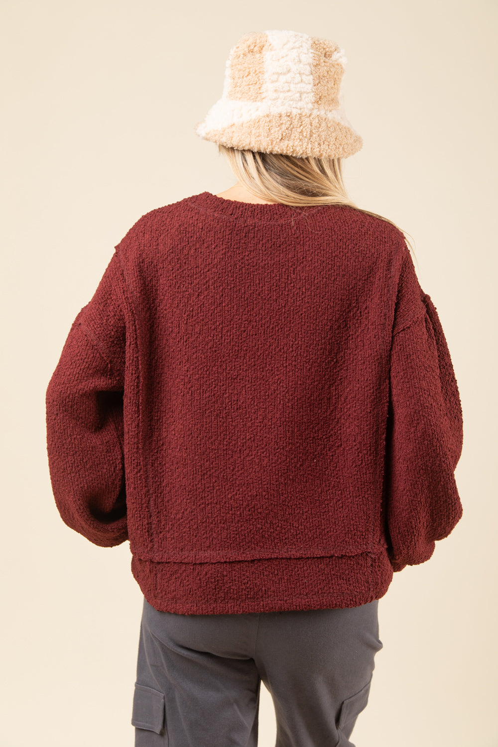 Textured Knit Top - Wine