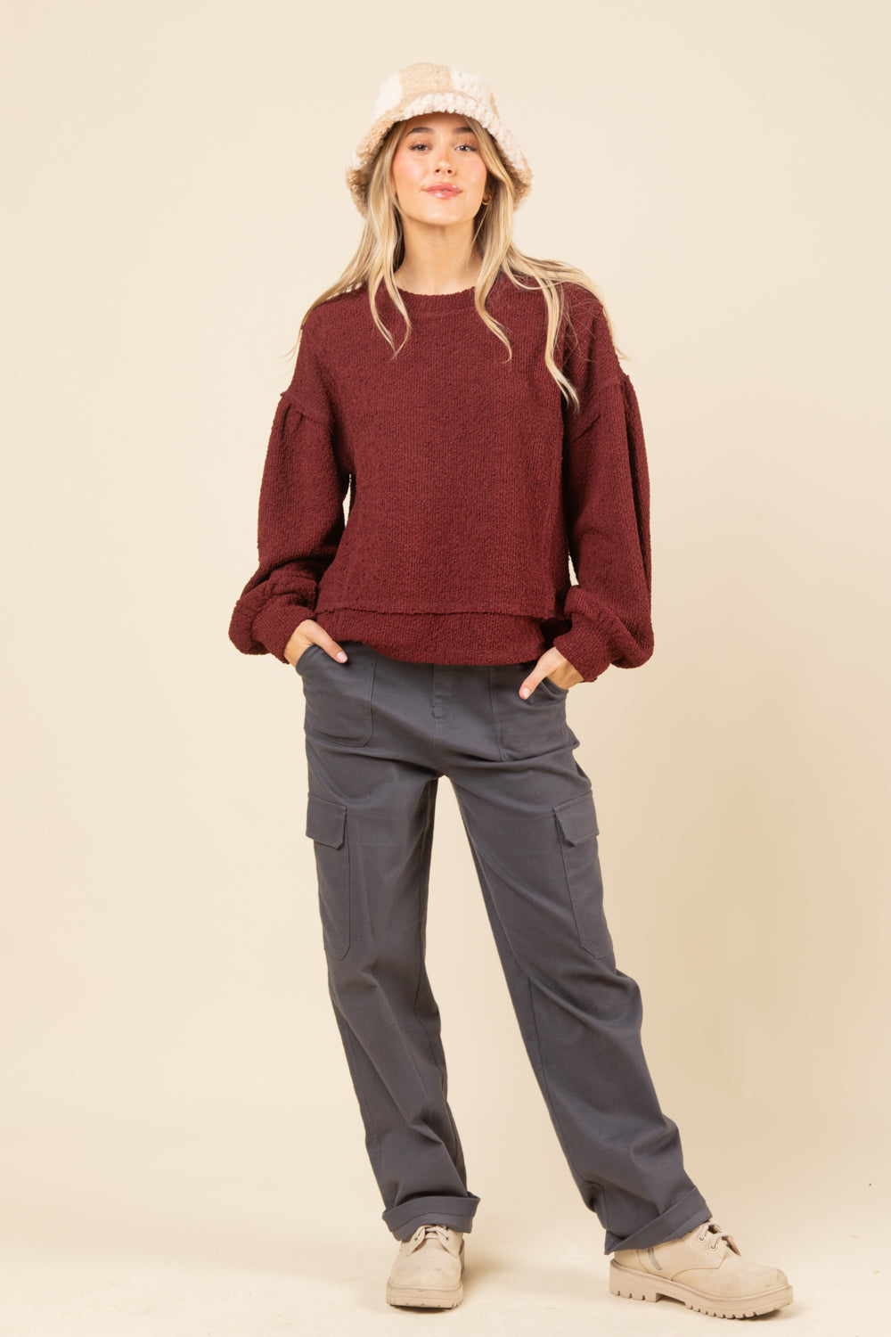 Textured Knit Top - Wine